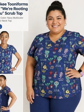 Cherokee Navy‎ Multicolor V-Neck Scrub Top plus 5XL